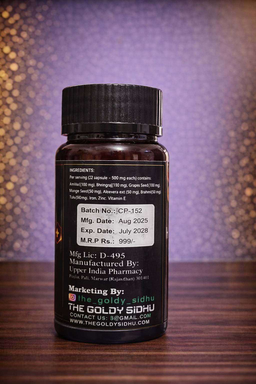 THE GOLDY SIDHU Ayurvedic Hair Growth Capsules | Biotin, Amla, Bhringraj, Zinc & Vitamin E | 60 Capsules